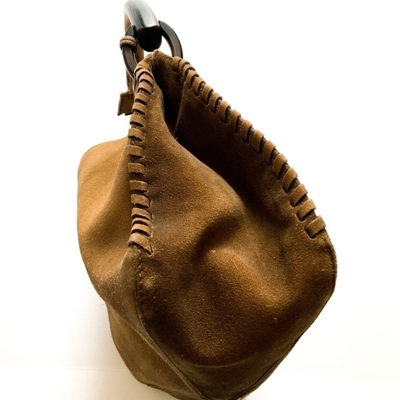 Tom Ford for Gucci Whipstitch Suede Wood-handle Bag - Picture 6 of 14